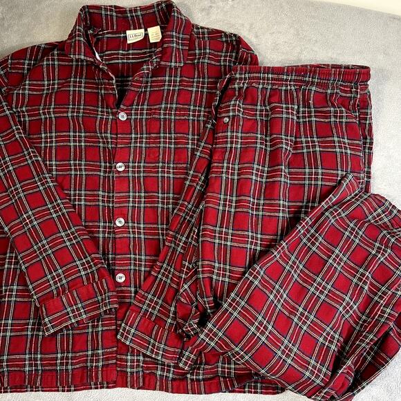 LL Bean Cotton Pajama Set Men's XXL Red Plaid Warm Comy Holiday Festive - Picture 2 of 13